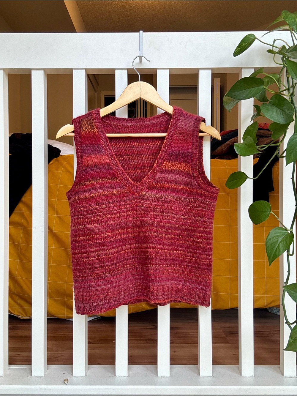 Marled Red V-Neck Knit Sweater Vest